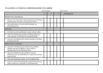 Skjema for Evaluering av styret og administrasjonen sitt ... - Helse Vest