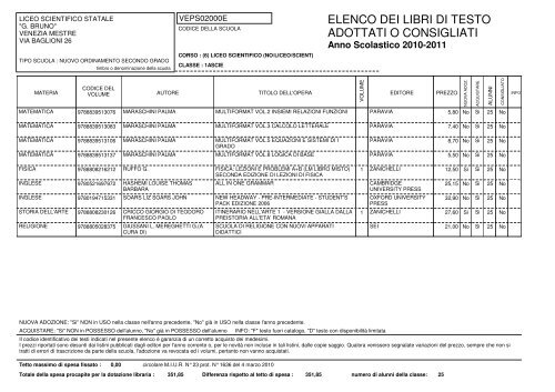 elenco dei libri di testo adottati o consigliati - Liceo Scientifico ...