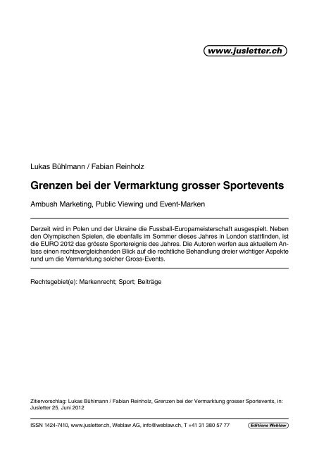 Grenzen bei der Vermarktung grosser Sportevents - bühlmann ...