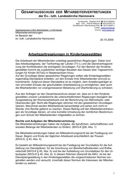 Arbeitszeitregelungen in Kindertagesstätten - MVV-Kita