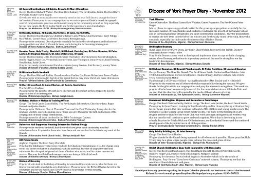 Prayer Diary November 2012 - Diocese of York