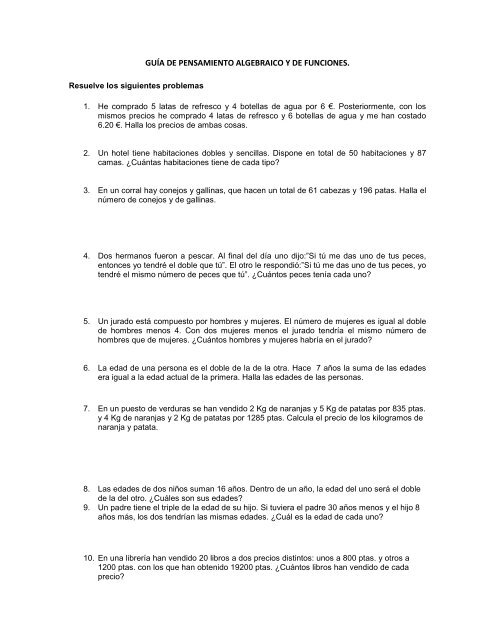 GUÃA DE PENSAMIENTO ALGEBRAICO Y DE FUNCIONES.