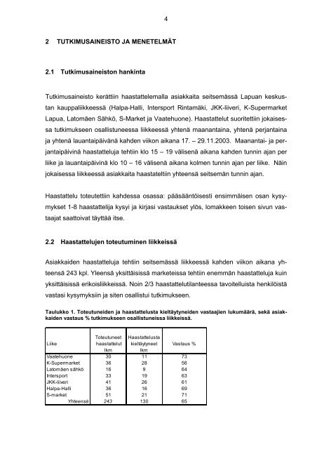 Asiakastutkimus: Lapuan keskustan liikkeet