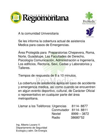 A la comunidad Universitaria Se les informa la cobertura actual de ...