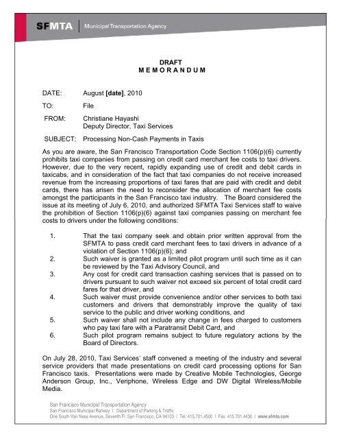 Draft Credit Card Charges Memo, accessible PDF - SFMTA Archives ...