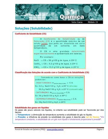 SoluÃ§Ãµes (Solubilidade) - Portal de Estudos em QuÃ­mica