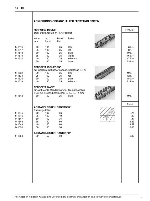 Preisliste 14 - Baustoffe Einsiedeln AG