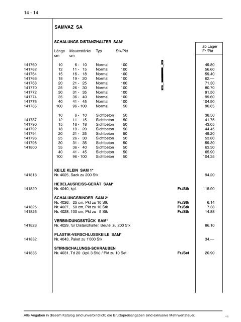 Preisliste 14 - Baustoffe Einsiedeln AG