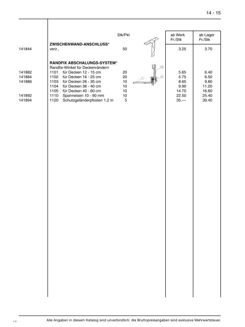 Preisliste 14 - Baustoffe Einsiedeln AG