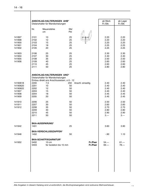 Preisliste 14 - Baustoffe Einsiedeln AG