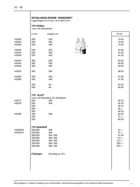 Preisliste 14 - Baustoffe Einsiedeln AG