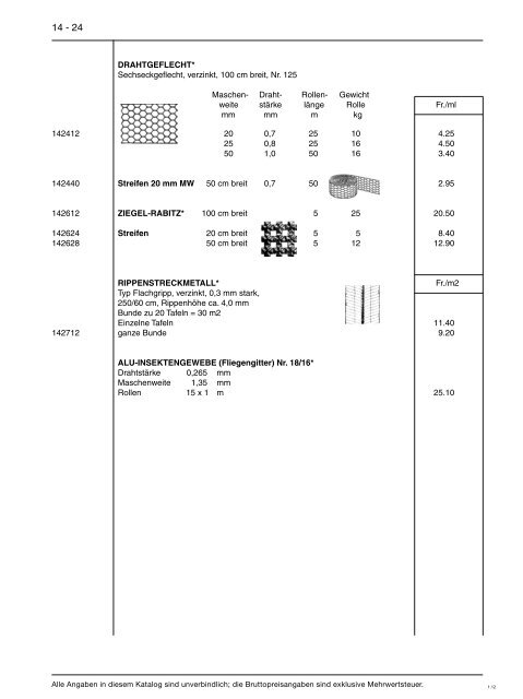 Preisliste 14 - Baustoffe Einsiedeln AG