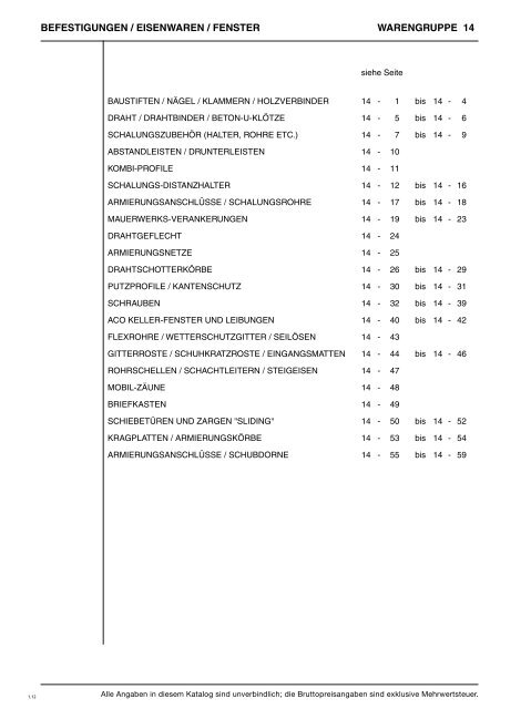 Preisliste 14 - Baustoffe Einsiedeln AG