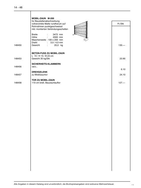 Preisliste 14 - Baustoffe Einsiedeln AG