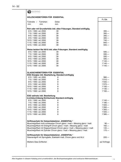 Preisliste 14 - Baustoffe Einsiedeln AG