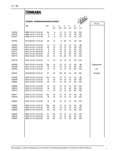 Preisliste 14 - Baustoffe Einsiedeln AG