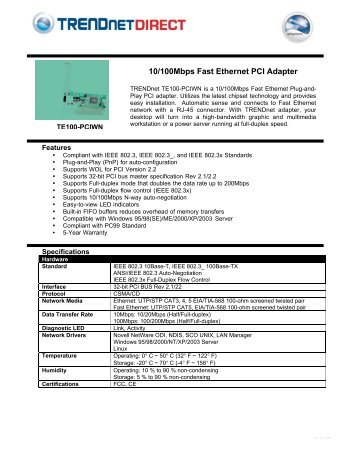 10/100Mbps Fast Ethernet PCI Adapter