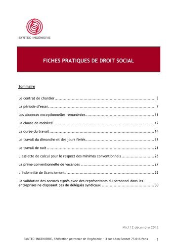 Les fiches pratiques de droit social, page 7 - Syntec ingenierie