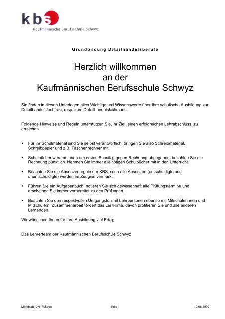 Merkblatt fÃ¼r Detailhandelsfachleute - KaufmÃ¤nnische Berufsschule ...