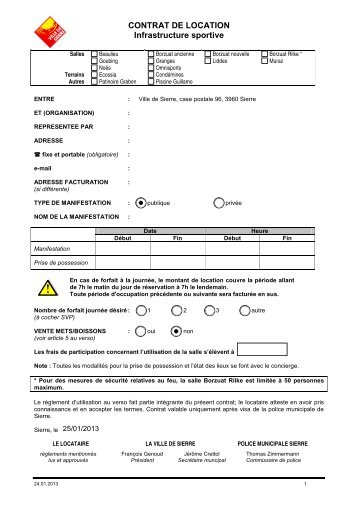 CONTRAT DE LOCATION Infrastructure sportive - Sierre