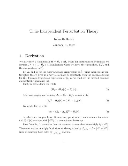 Time Independent Perturbation Theory