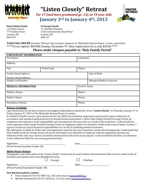 "Listen Closely" Retreat registration form