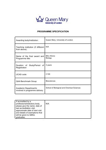 PROGRAMME SPECIFICATION - Queen Mary, University of London