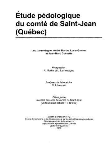 Etude pedologique du comte de Saint-Jean - Agriculture et ...