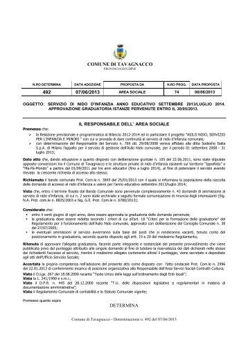 Determina approvazione graduatoria - Comune di Tavagnacco