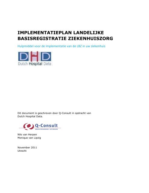 IMPLEMENTATIEPLAN LBZ - Dutch Hospital Data