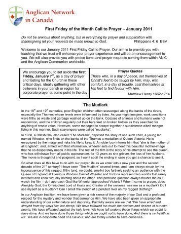 First Friday of the Month Call to Prayer - Anglican Network in Canada