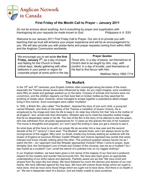 First Friday of the Month Call to Prayer - Anglican Network in Canada