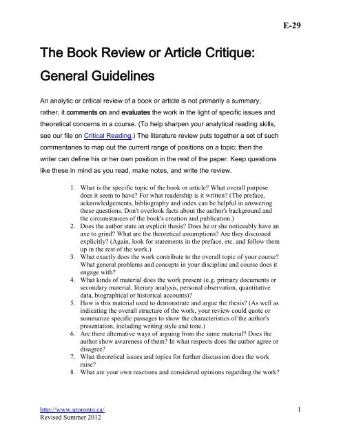 The Book Review Or Article Critique