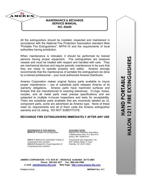 Manual for hand portable Halon 1211 - Amerex Corporation