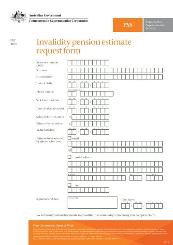 PIP-PSS Invalidity pension estimate request form