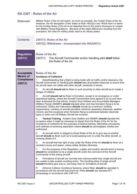 Rules Raa Pdf RA2307 Rules of the Air PDF - Military Aviation Authority