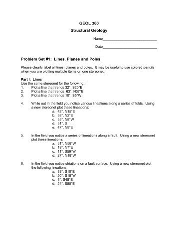 GEOL 360 Structural Geology Problem Set #1: Lines, Planes and ...