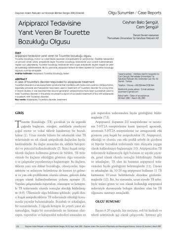 Aripiprazol Tedavisine YanÄ±t Veren Bir Tourette BozukluÄu Olgusu