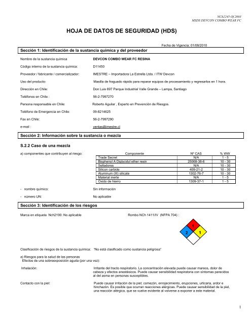 HOJA DE DATOS DE SEGURIDAD (HDS) - Imestre