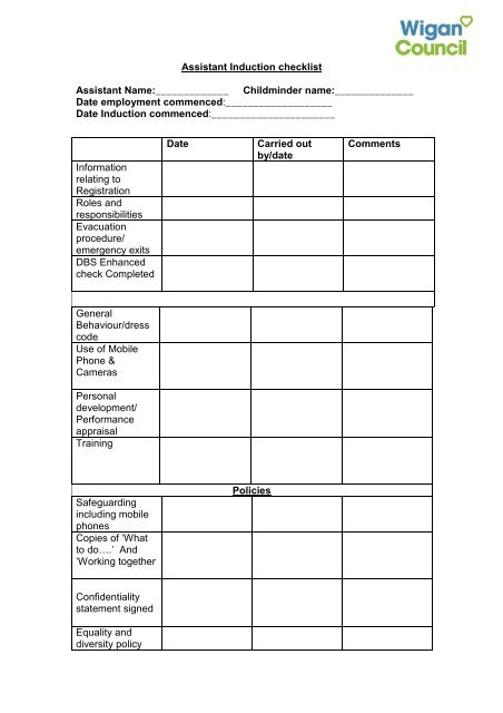 Assistant Induction Checklist