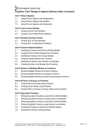 Cognitive Tutor® Bridge to Algebra Software Table of Contents