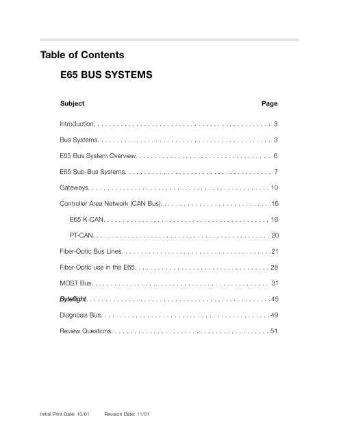 Table Of Contents E65 Bus Systems Bmw Carx Spain