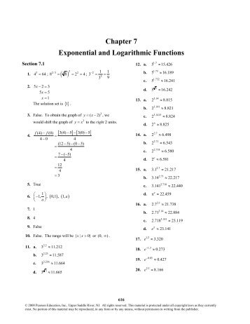 Chapter 7 Exponential and Logarithmic Functions - Pearson ...