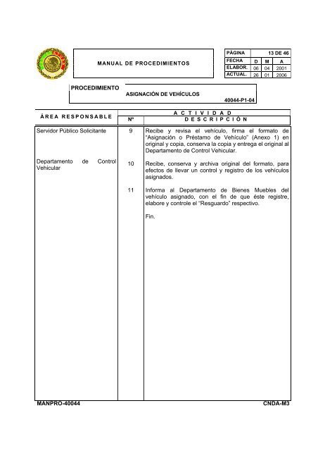 manual de procedimientos departamento de control vehicular - LVIII ...