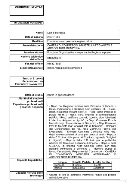 Curriculum - Camera di Commercio di Imperia