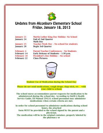 Updates from Alconbury Elementary School Friday, January 18, 2013