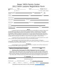 Roper YMCA Family Center 2012 Swim Lessons Registration Form