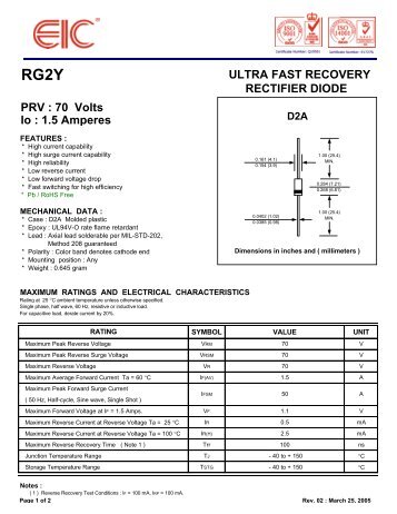 ULTRA FAST RECOVERY RECTIFIER DIODE PRV : 70 Volts Io - EIC