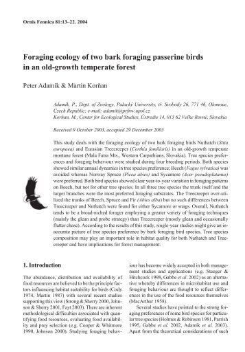 Foraging ecology of two bark foraging passerine birds in an old ...