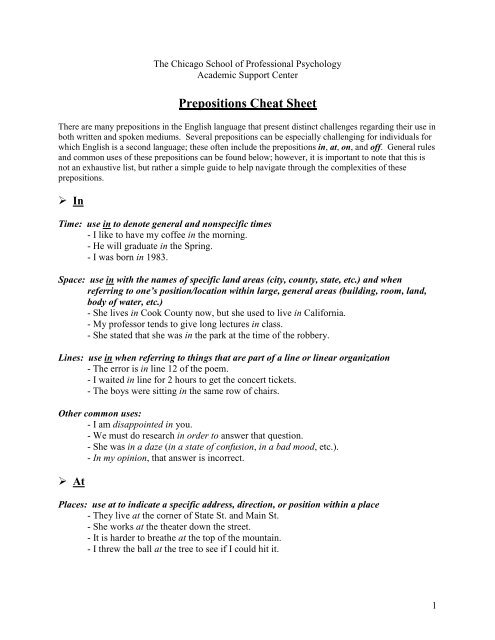 Prepositions cheat sheet - eGo Main - The Chicago School of ...